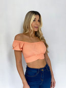 Crop Top Manga Corta Resorte Amarrar