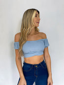 Crop Top Manga Corta Resorte Amarrar