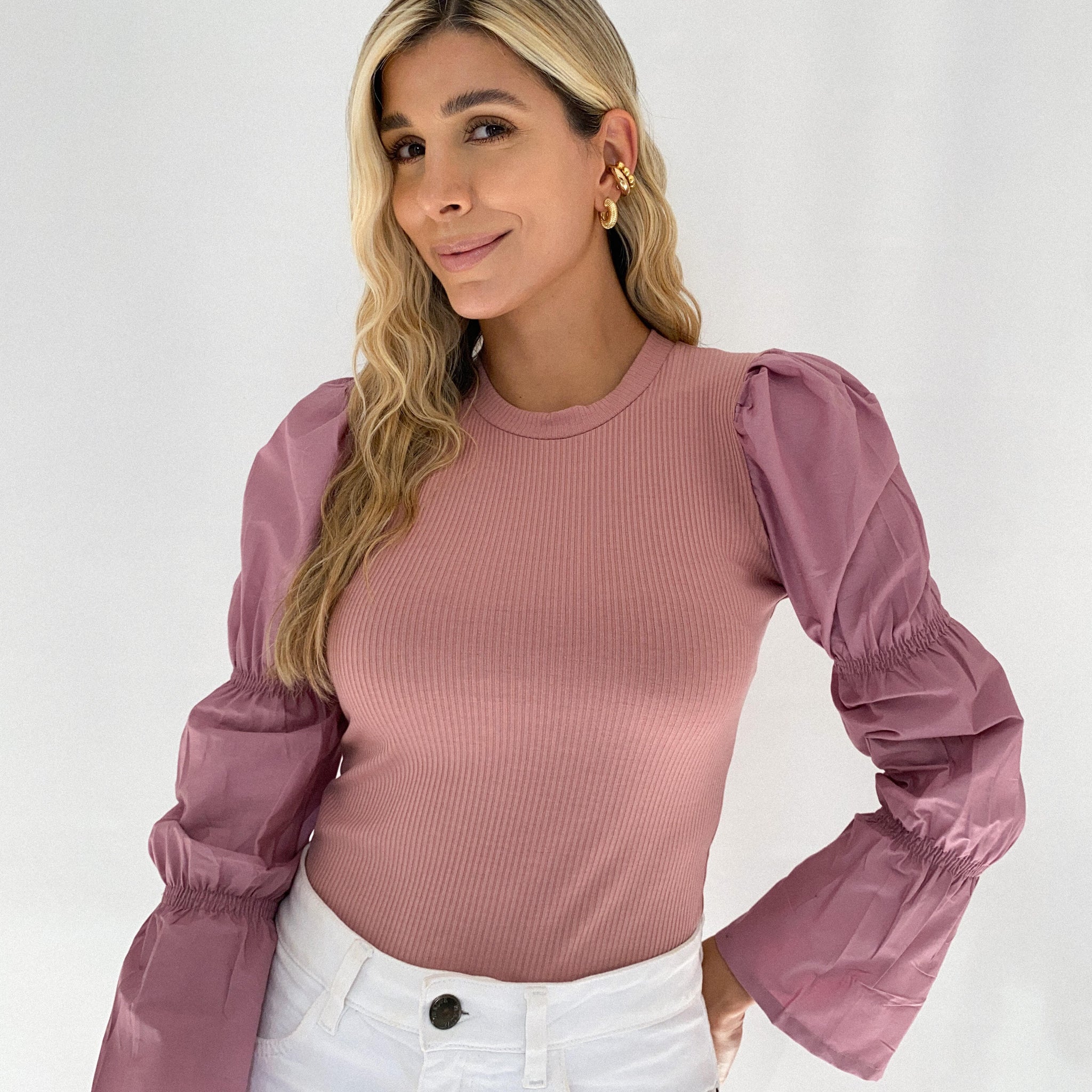 Blusa Manga Larga Popelina Zurcida