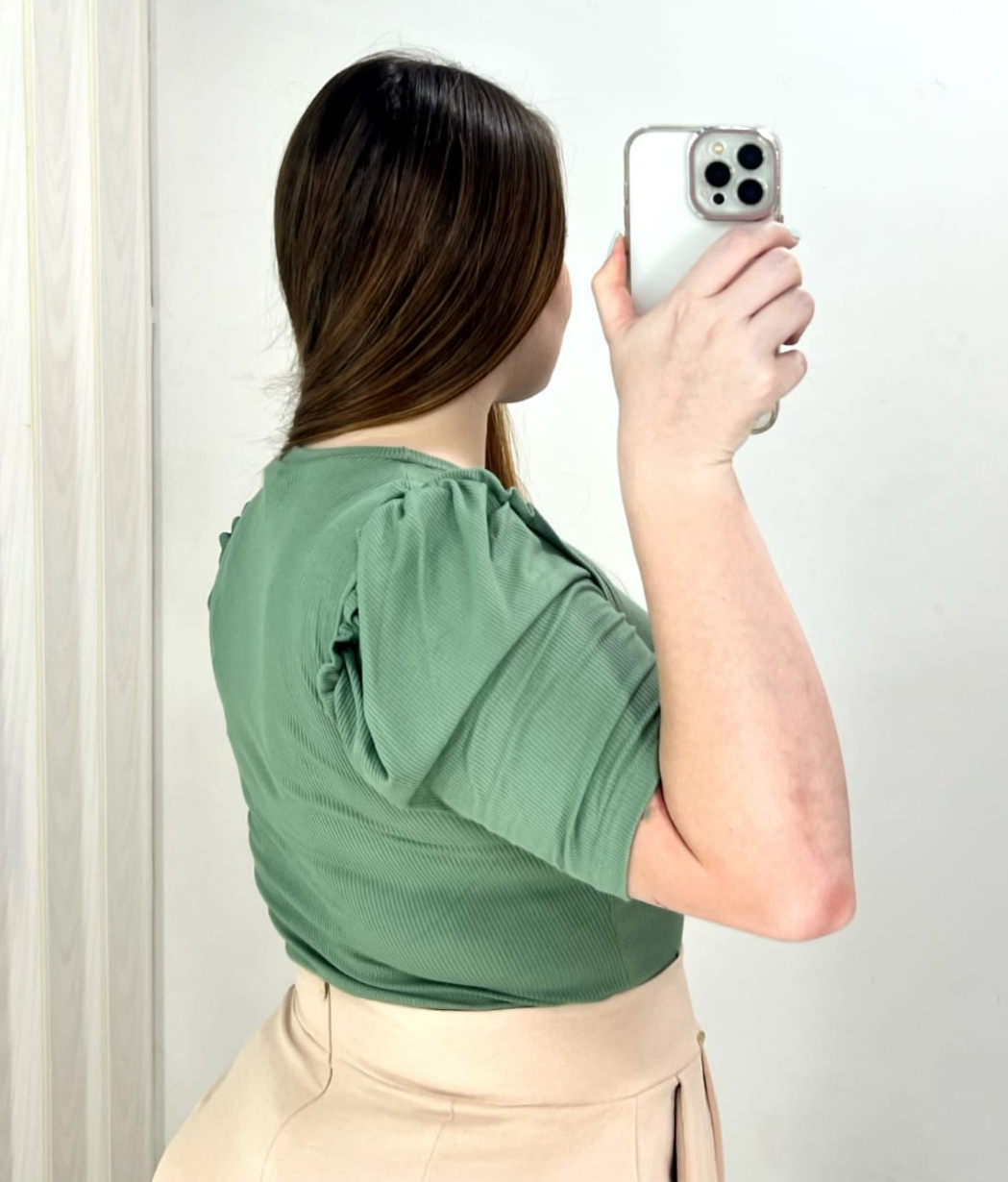 Blusa Manga Bombacha Zurcido Rib Plus