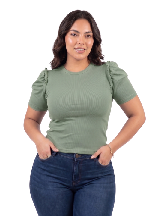 Blusa Manga Bombacha Zurcido Rib Plus