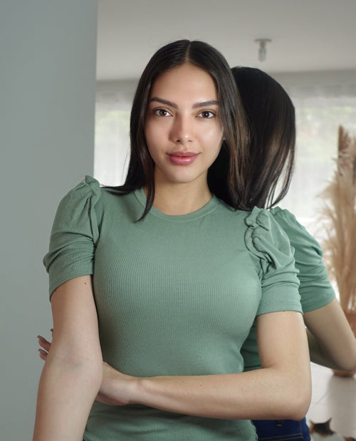 Blusa Manga Bombacha Zurcido Rib