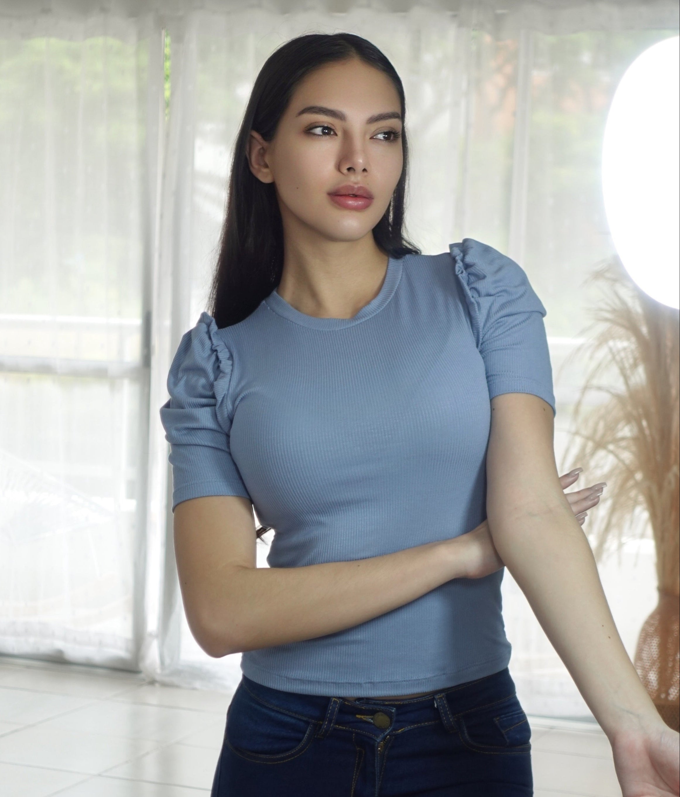 Blusa Manga Bombacha Zurcido Rib