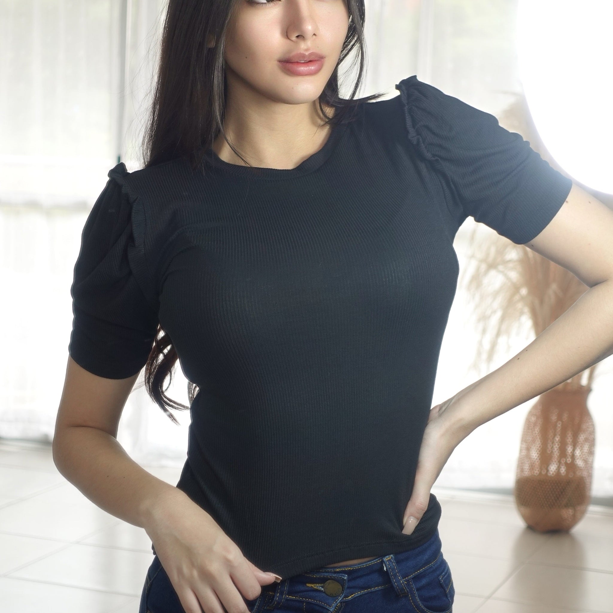 Blusa Manga Bombacha Zurcido Rib