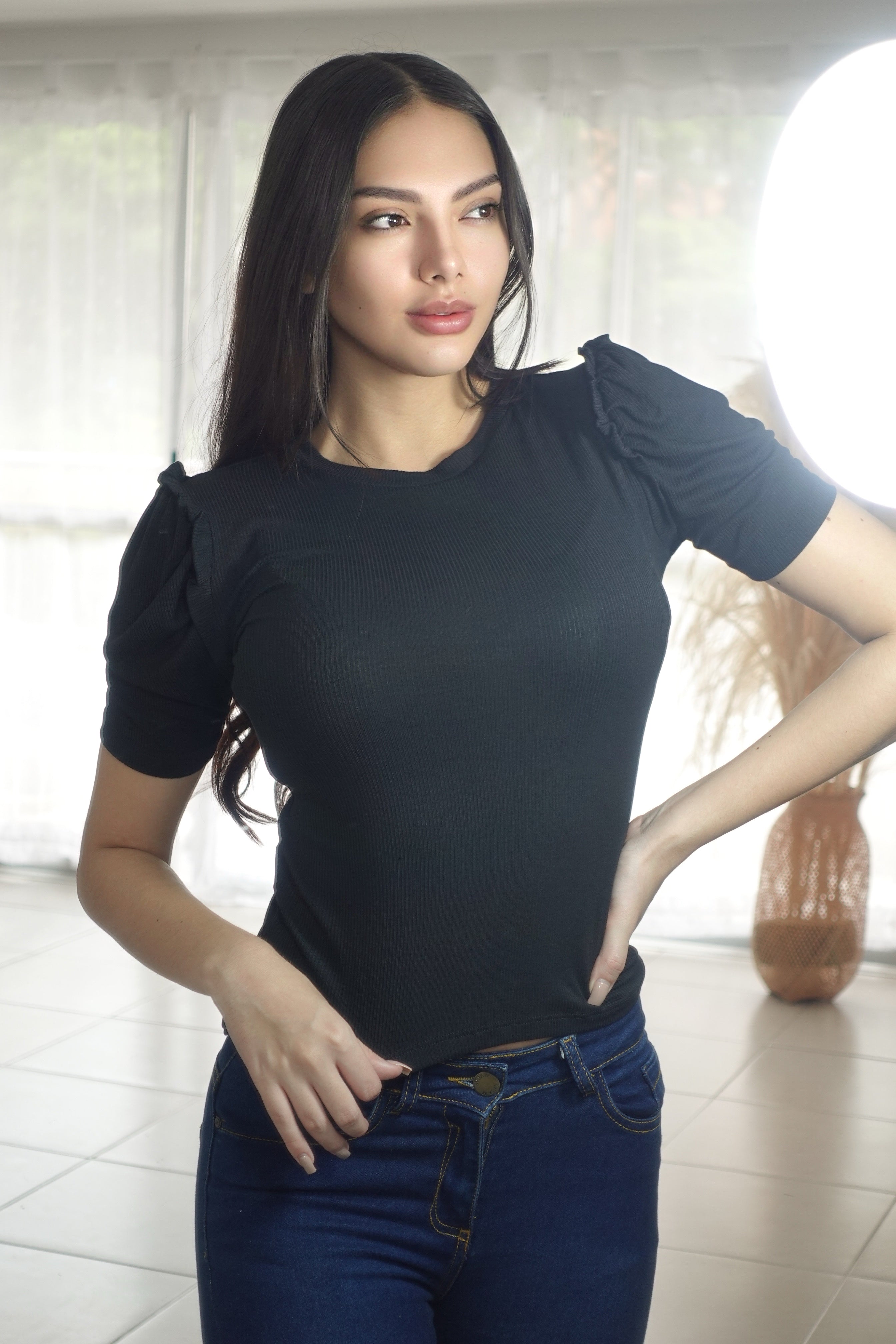 Blusa Manga Bombacha Zurcido Rib