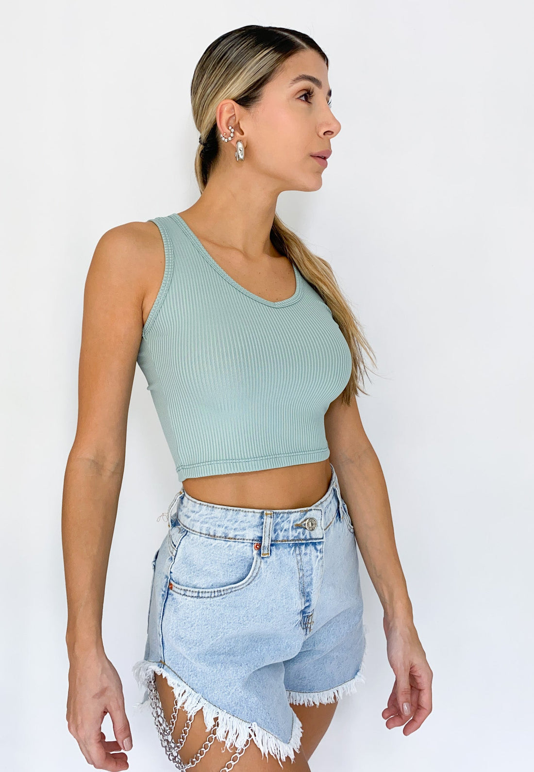 Blusa Manga Sisa Rib Cuello V