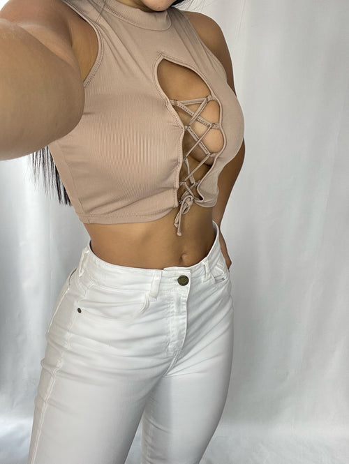 Blusa Manga Sisa Cordon Aros Cuello Alto