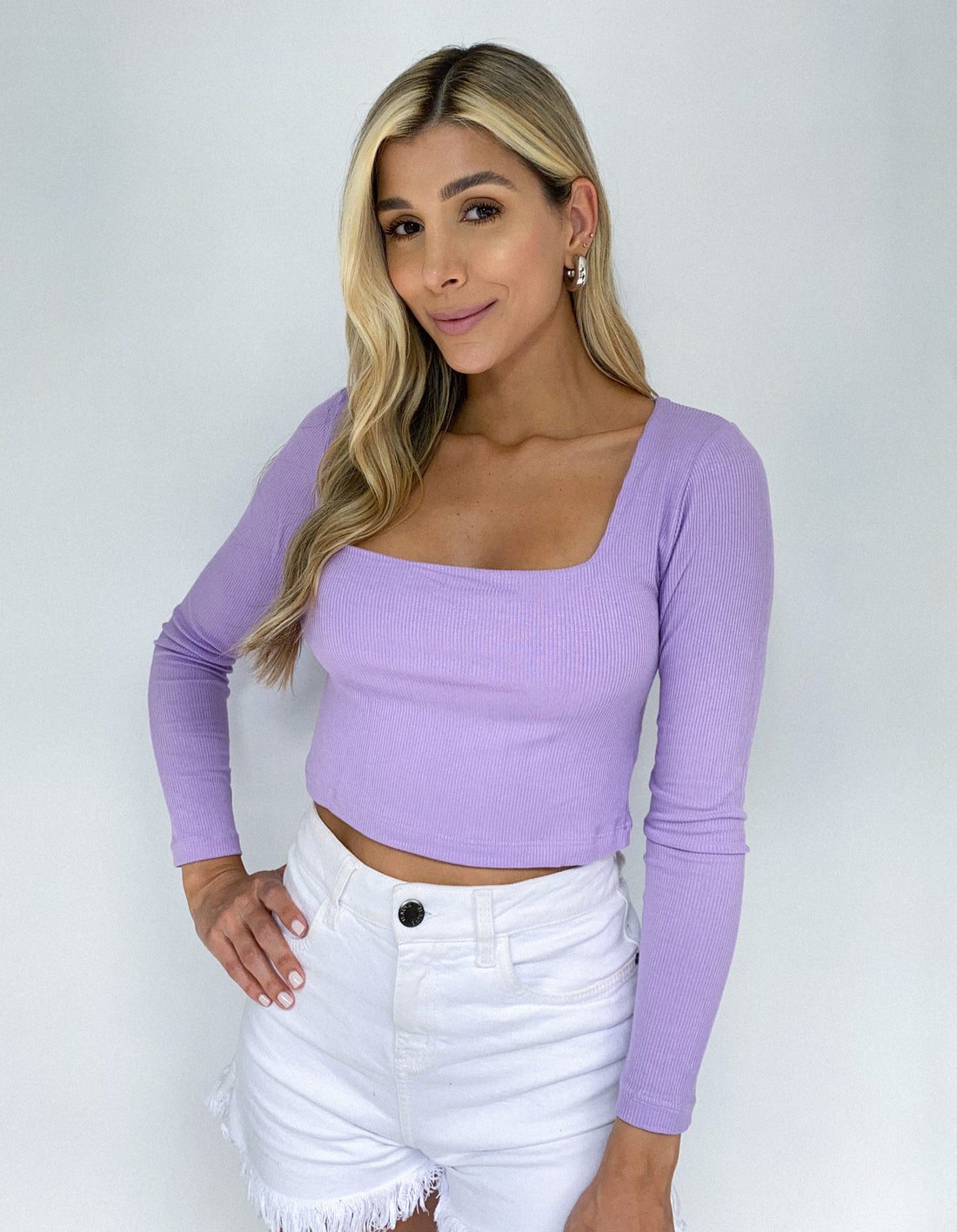 Blusa Rib Manga Larga Escote Cuadrado