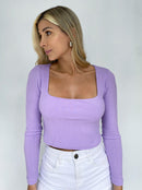 Blusa Rib Manga Larga Escote Cuadrado