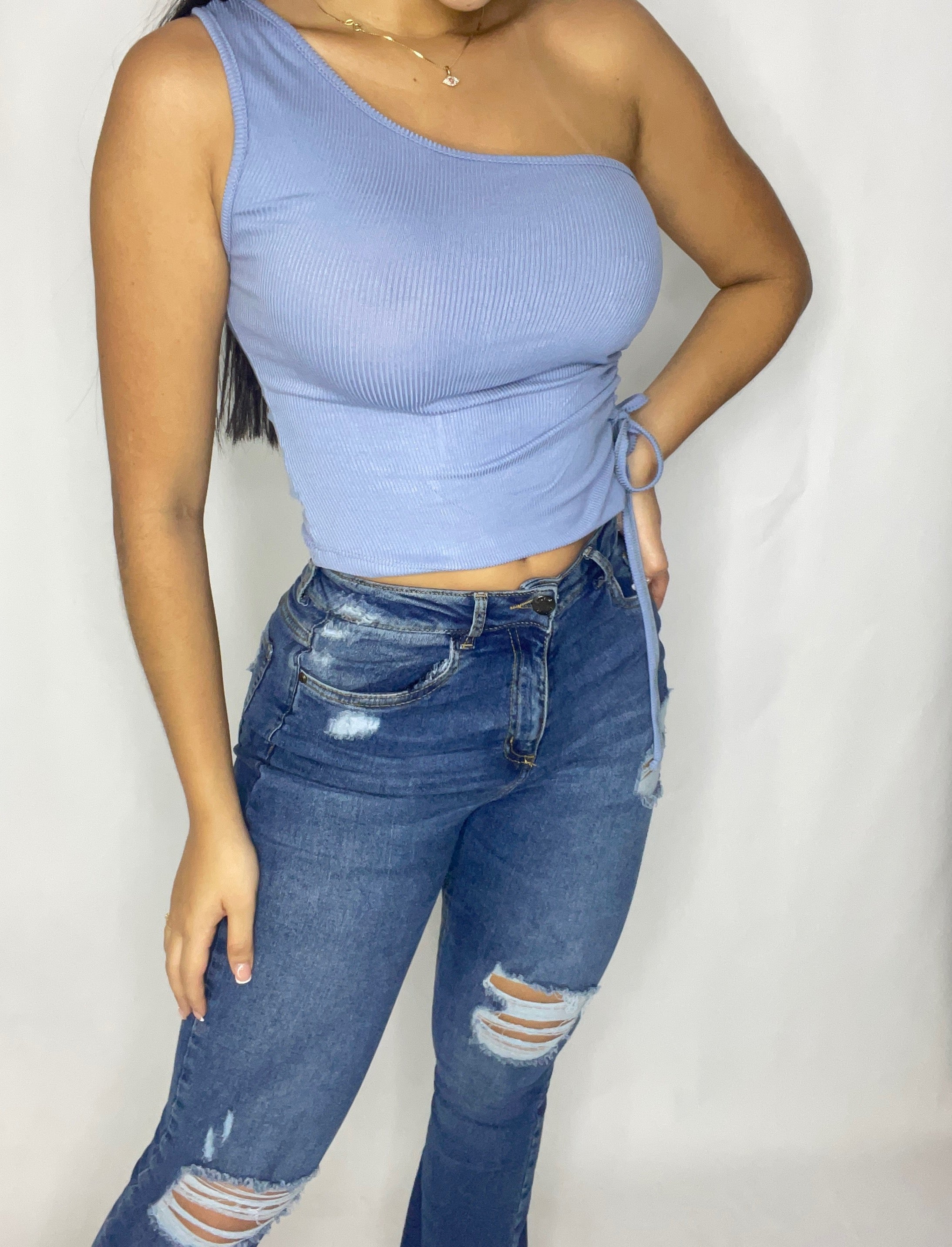 Blusa Asimetica Costado Runche Amarrar