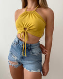Blusa Rib Manga Sisa Amarrar Centro