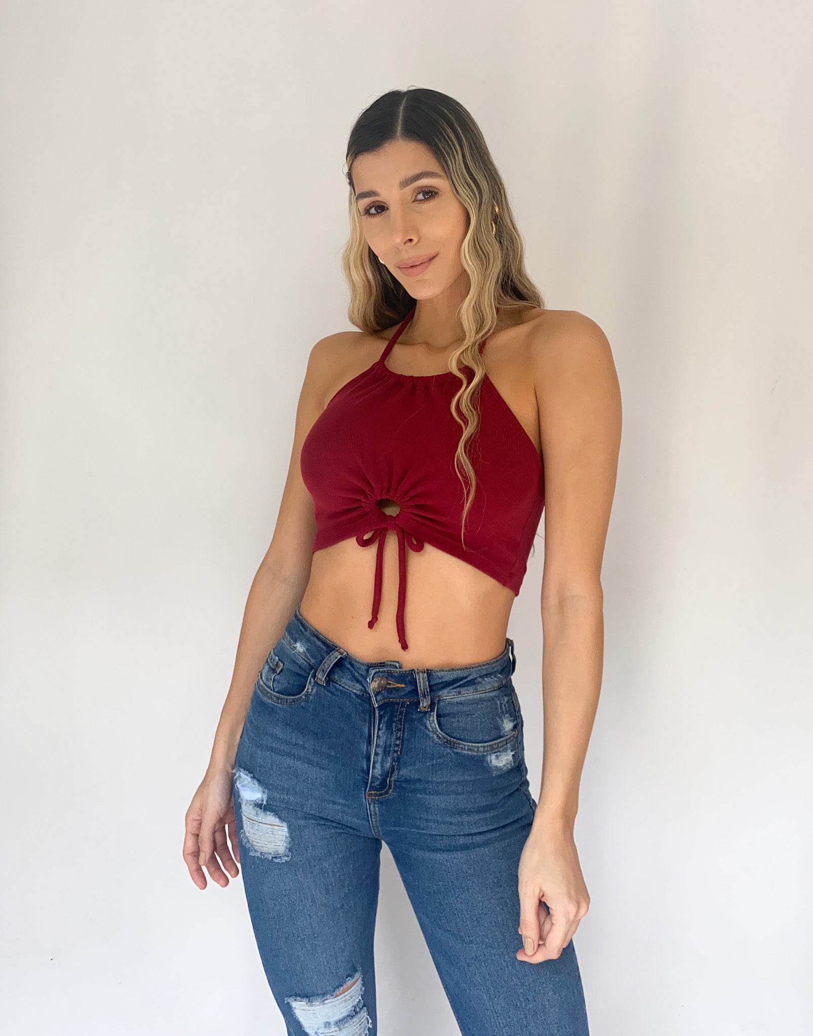 Blusa Rib Manga Sisa Amarrar Centro
