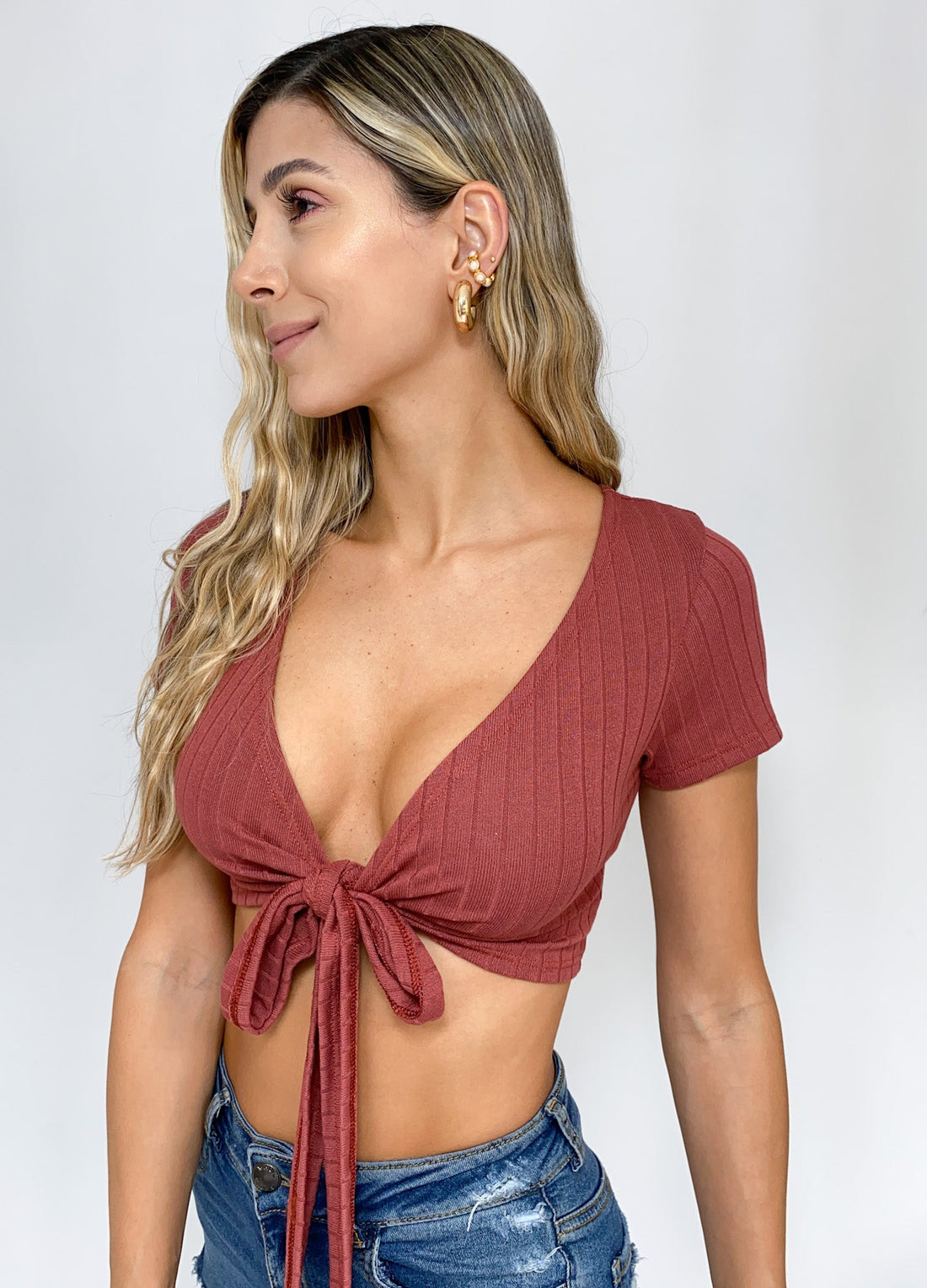 Blusa Rib Manga Corta De Amarar Adelante