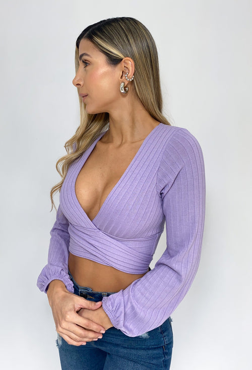 Blusa Corta Manga Larga Amarrar Centro