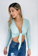 Blusa Fileteada Manga Larga Amarrar Cent