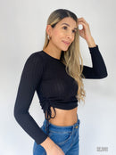 Blusa Manga Larga Zurcida Lados