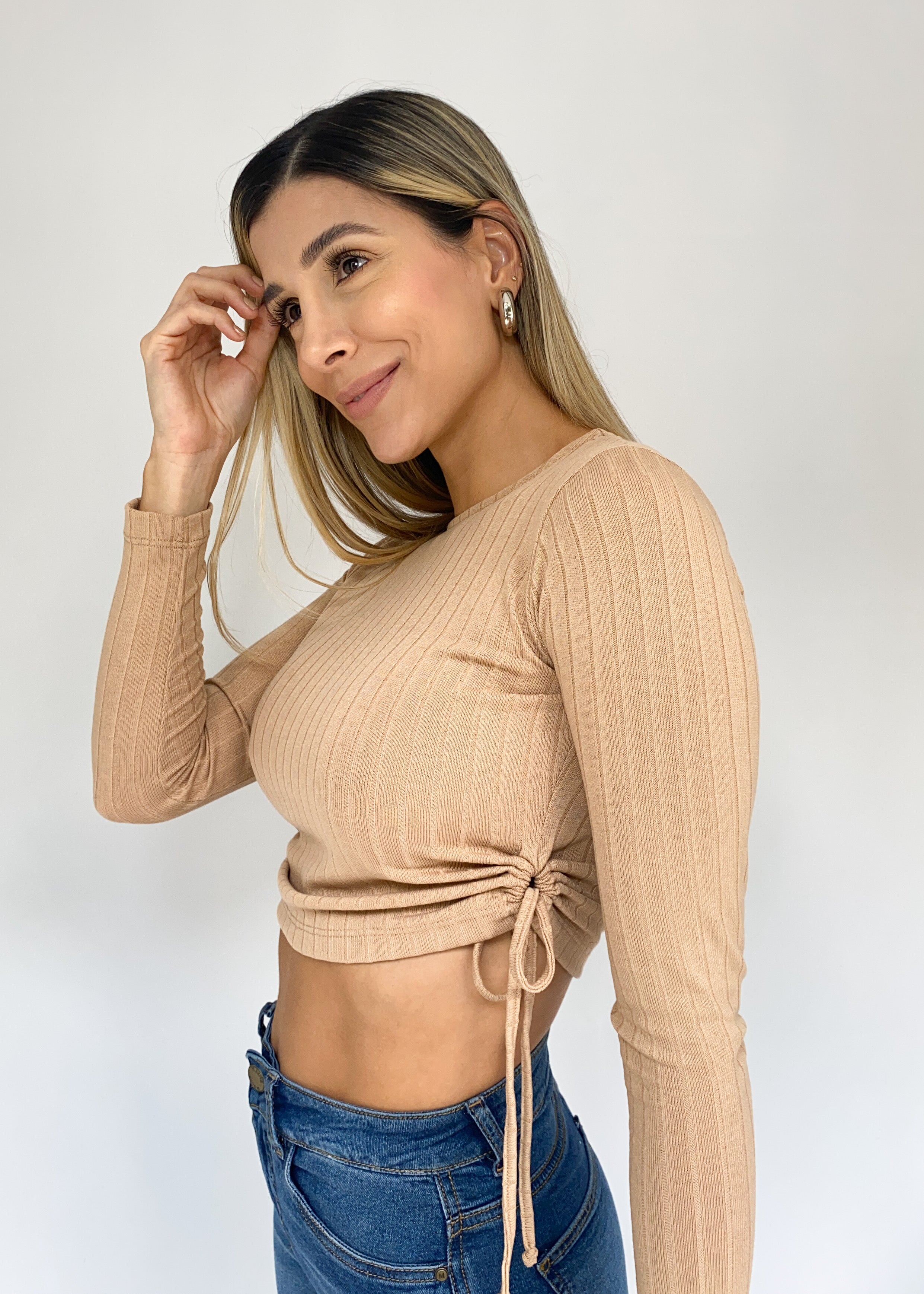 Blusa Manga Larga Zurcida Lados