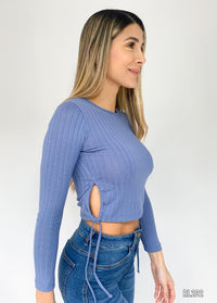 Blusa Manga Larga Zurcida Lados