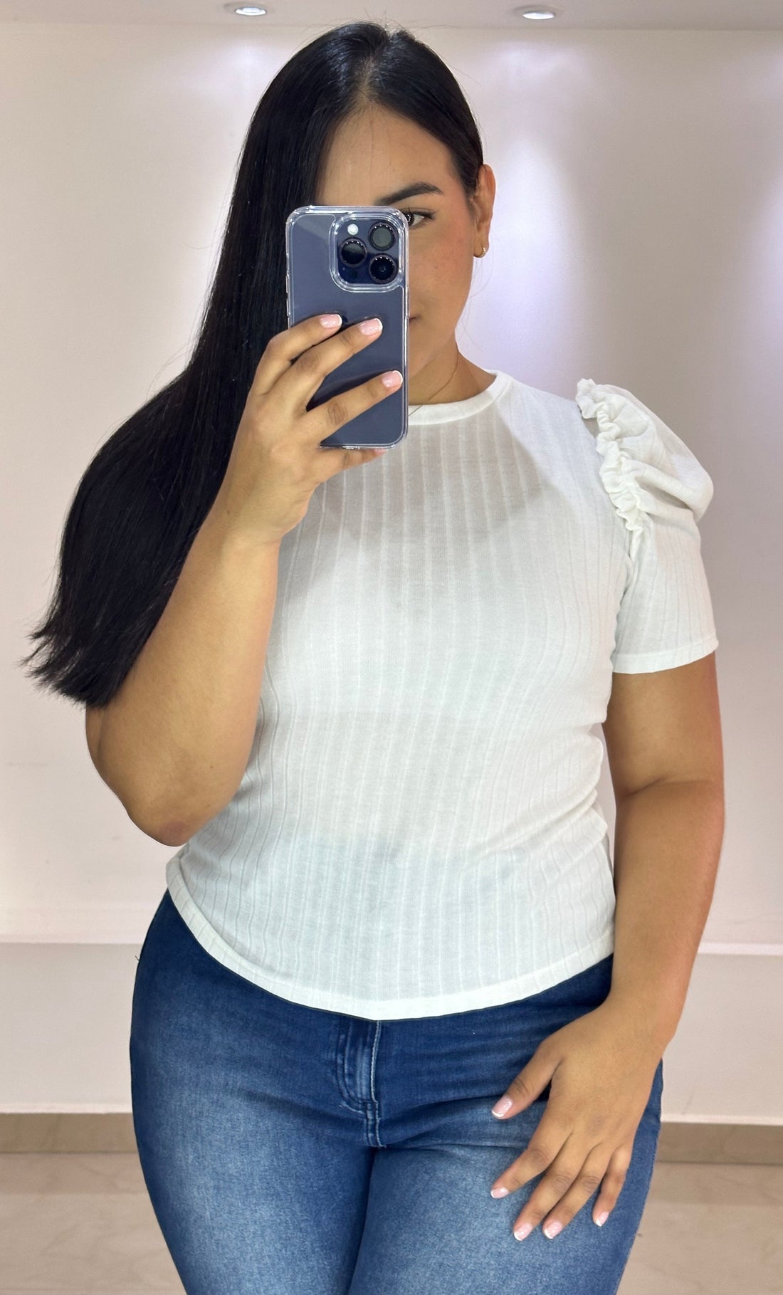 Blusa Manga Corta Rib Bolero Corto Plus