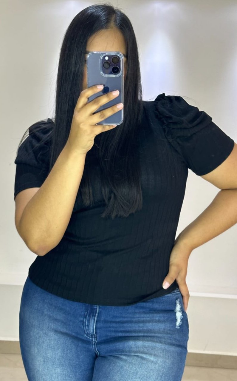 Blusa Manga Corta Rib Bolero Corto Plus