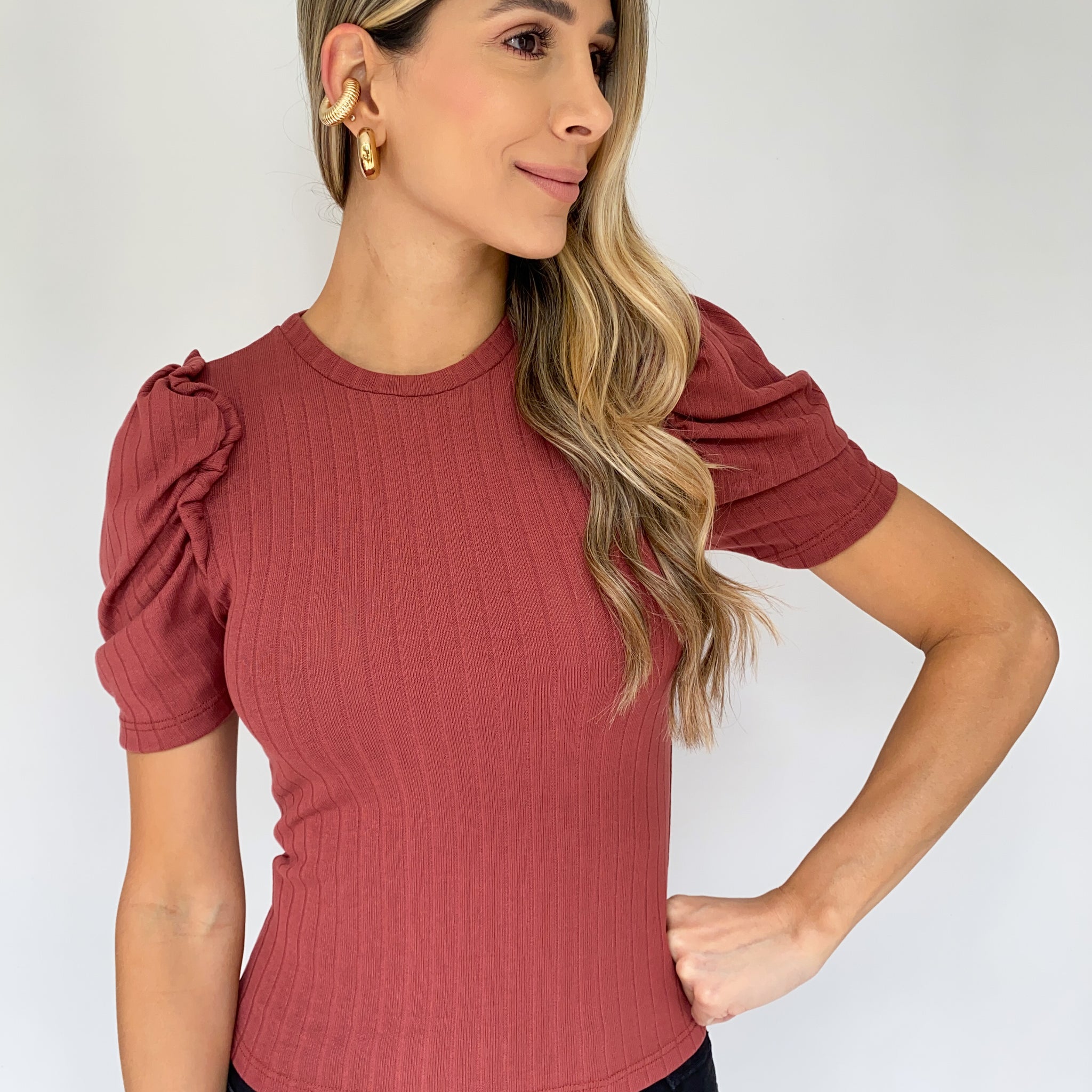 Blusa Manga Corta Rib Bolero Corto
