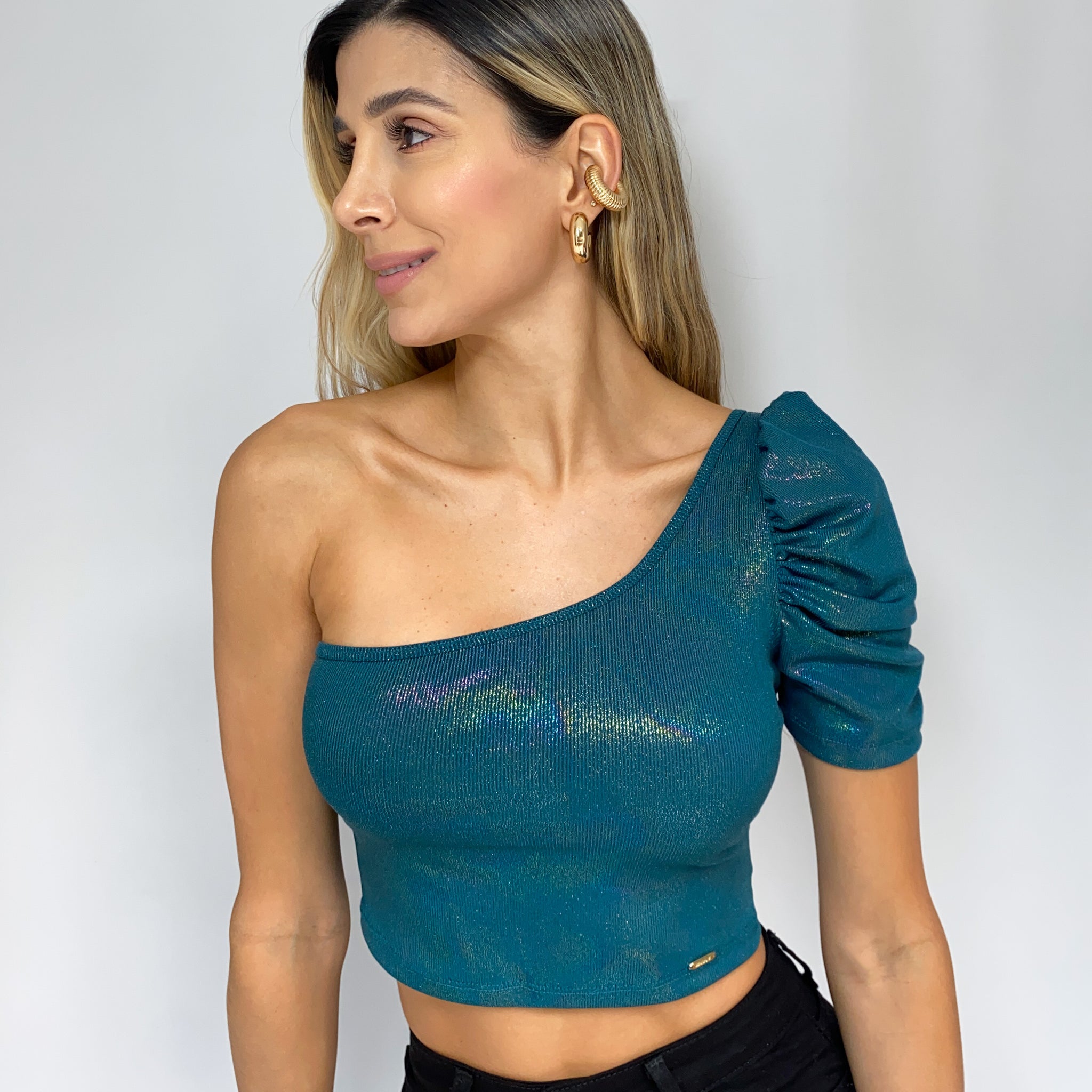 Blusa 1 Manga Bombacha Brillo