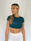 Blusa Manga Corta Escote Atras Brillo