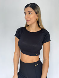 Blusa Manga Corta Escote Atras Brillo