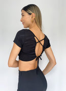 Blusa Manga Corta Escote Atras Brillo