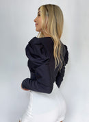 Blusa Manga Larga Bombacha Nudo En Busto