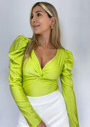 Blusa Manga Larga Bombacha Nudo En Busto