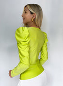 Blusa Manga Larga Bombacha Nudo En Busto