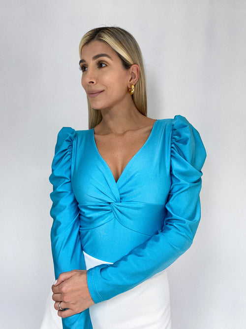 Blusa Manga Larga Bombacha Nudo En Busto