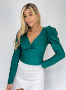 Blusa Manga Larga Bombacha Nudo En Busto