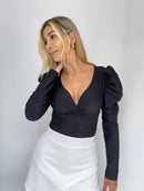 Blusa Manga Larga Bombacha Nudo En Busto