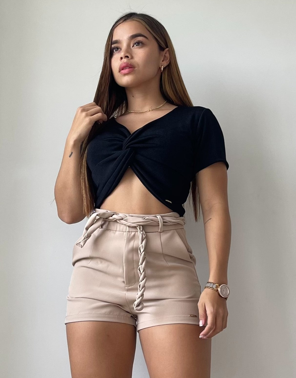 Blusa Manga Corta Nudo Delantero