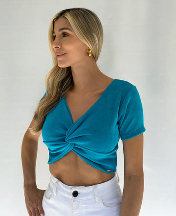 Blusa Manga Corta Nudo Delantero