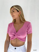 Blusa Manga Corta Nudo Delantero