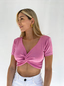 Blusa Manga Corta Nudo Delantero