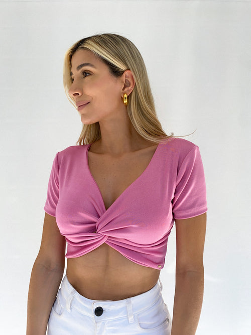 Blusa Manga Corta Nudo Delantero