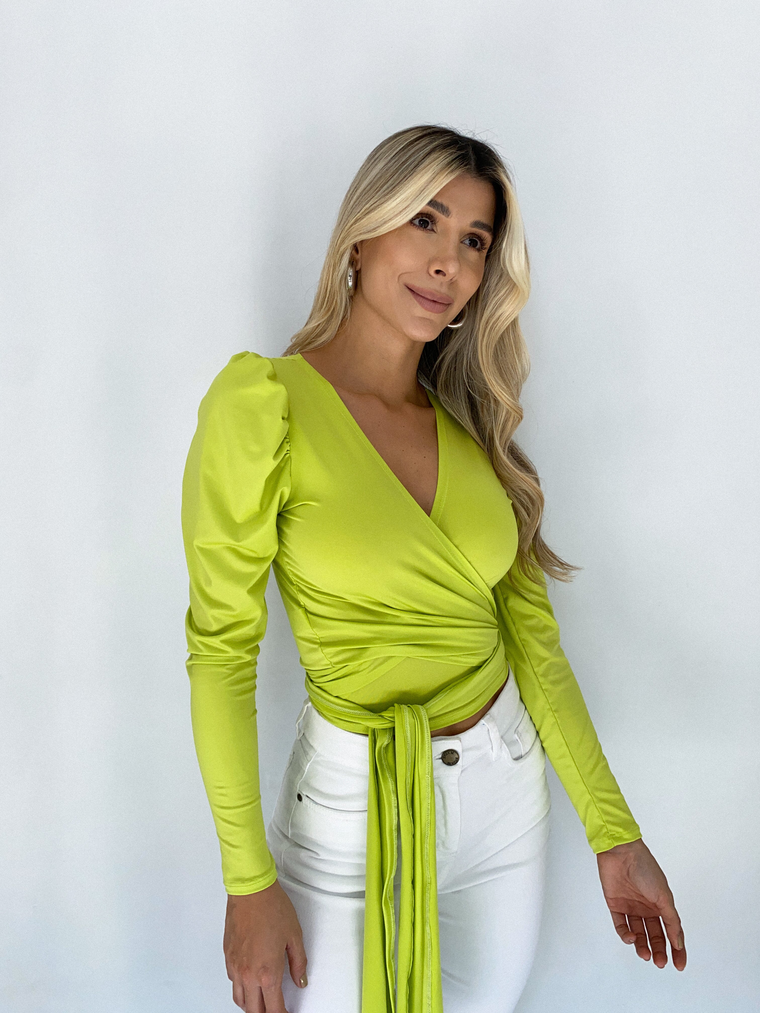 Blusa Manga Larga Tiras Para Cruzar