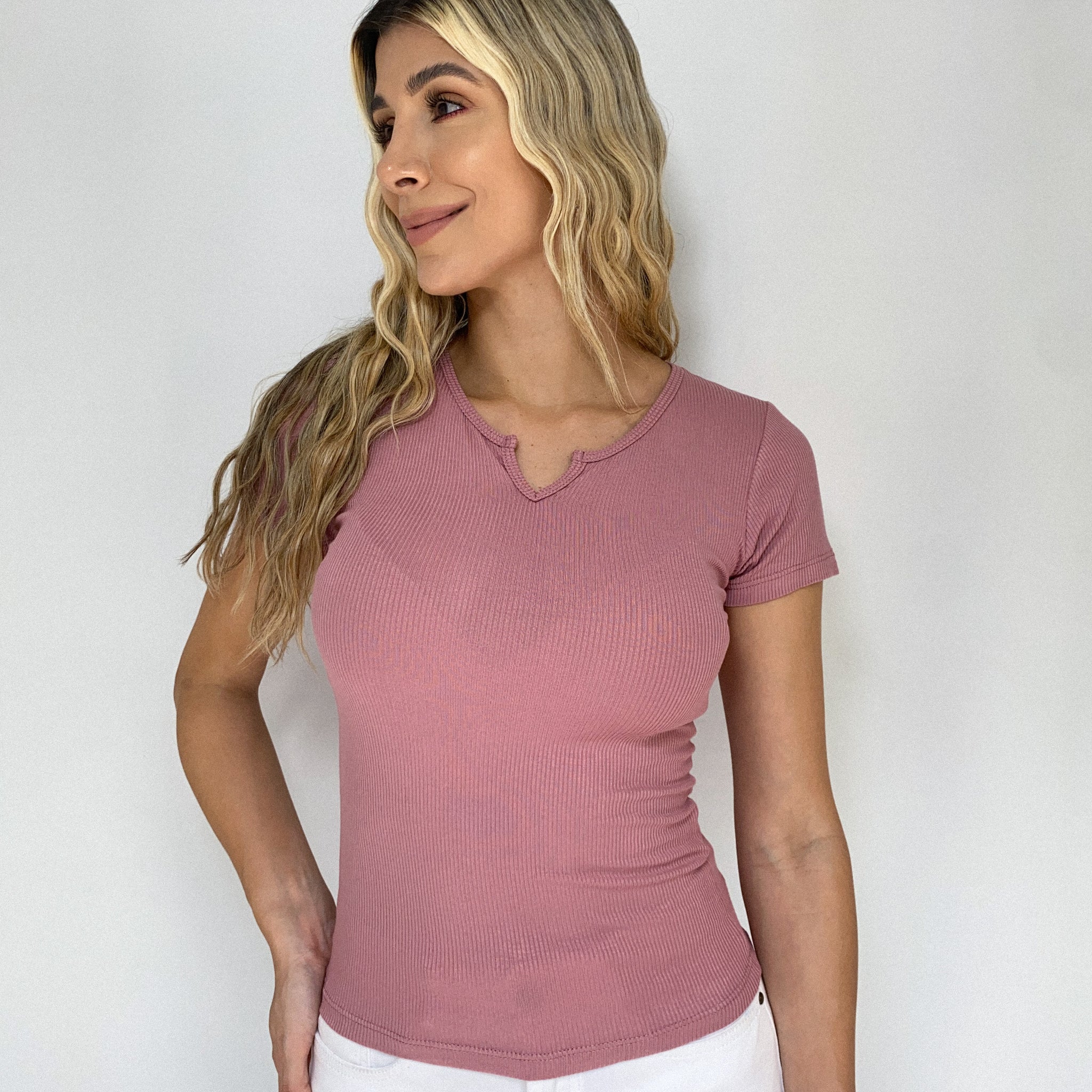 Blusa Manga Corta Cuello V Rib