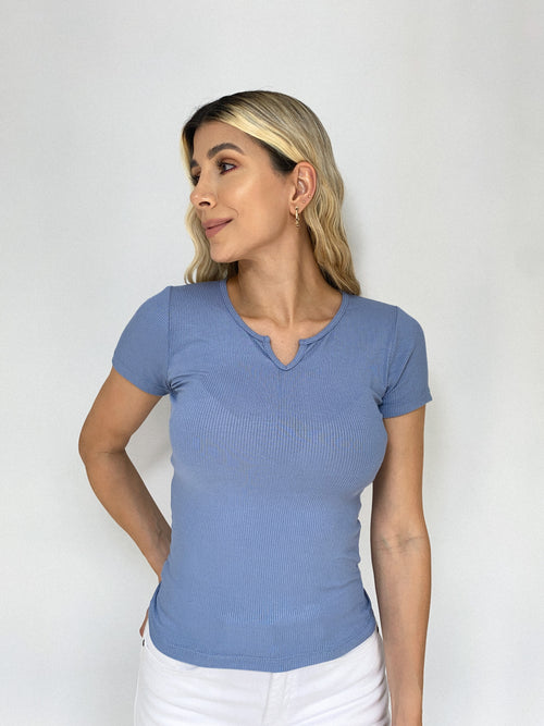 Blusa Manga Corta Cuello V Rib