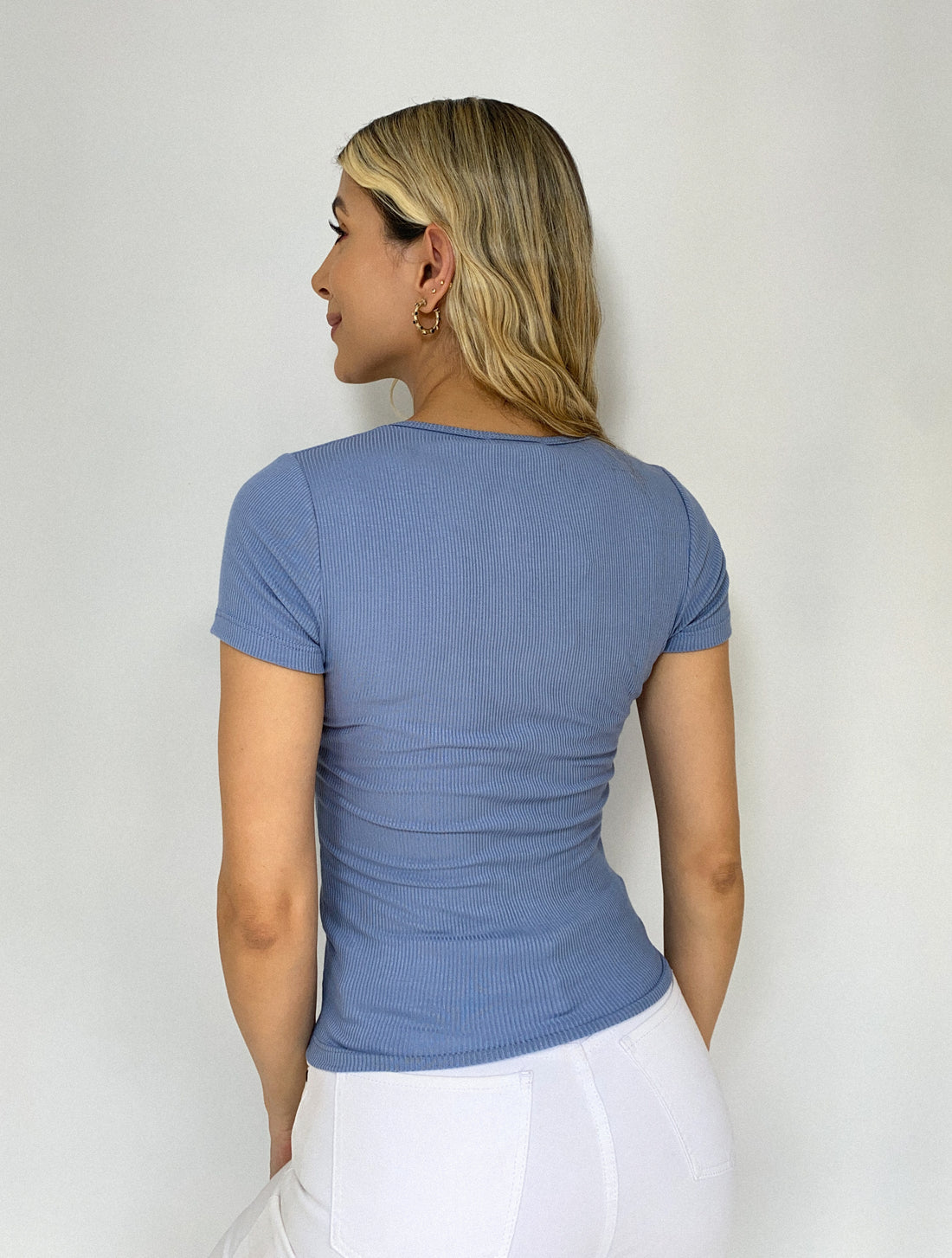 Blusa Manga Corta Cuello V Rib