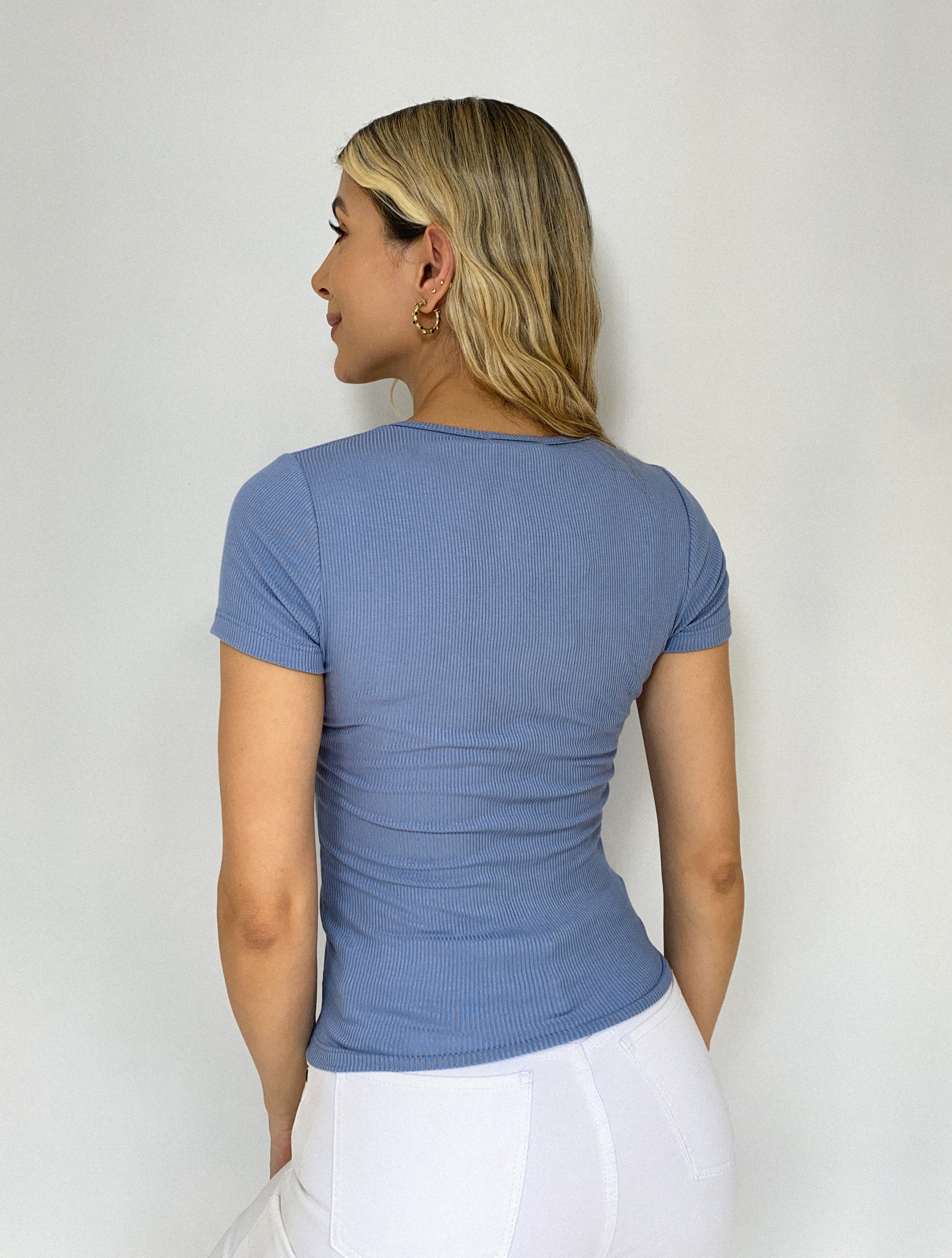 Blusa Manga Corta Cuello V Rib