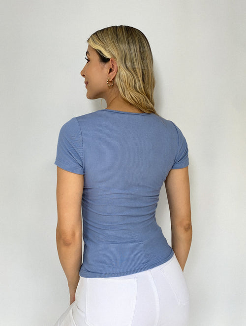 Blusa Manga Corta Cuello V Rib