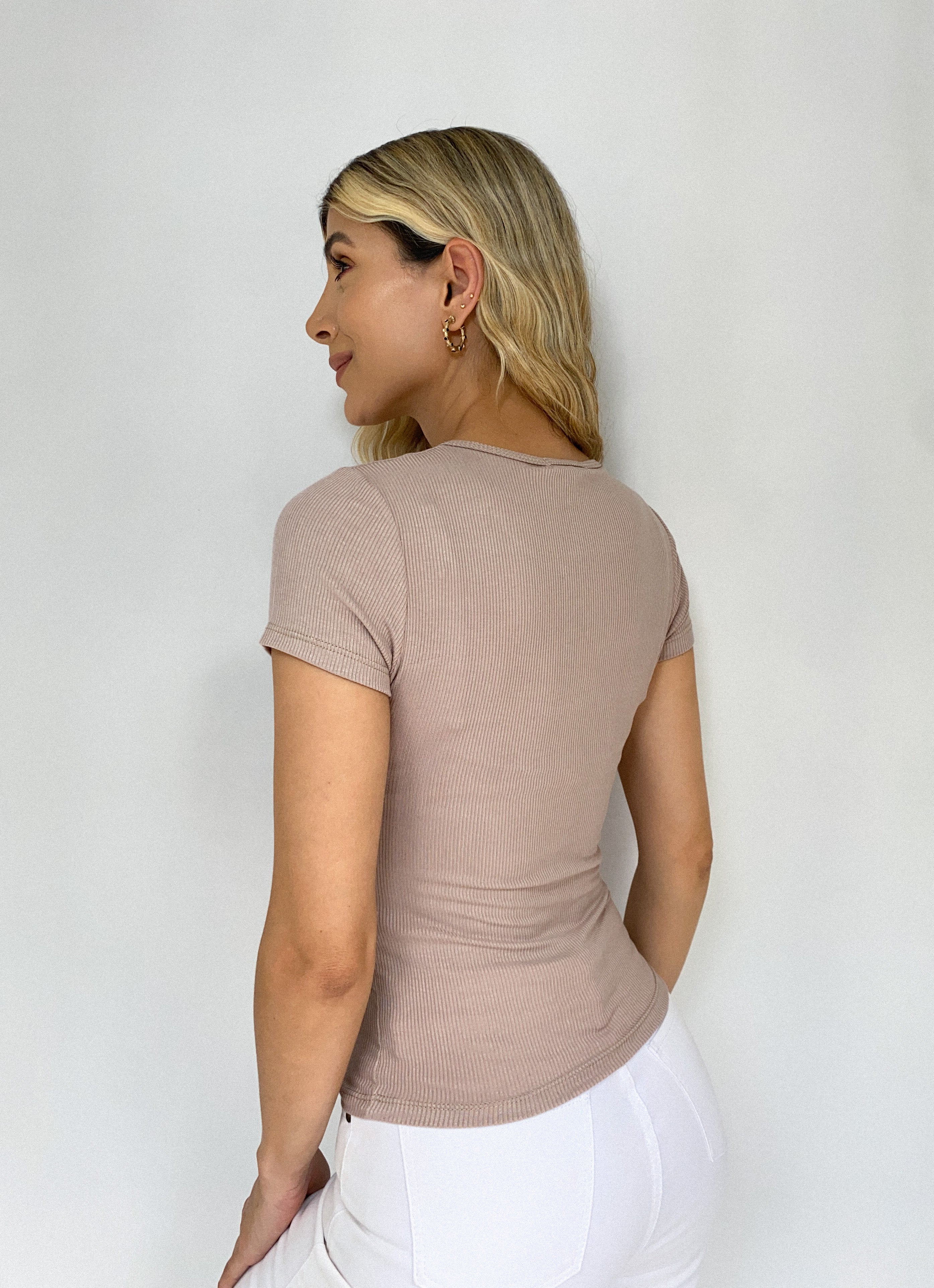 Blusa Manga Corta Cuello V Rib