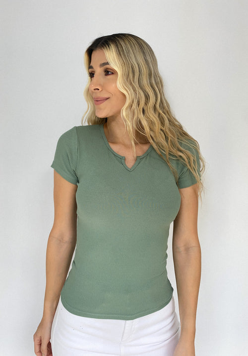 Blusa Manga Corta Cuello V Rib