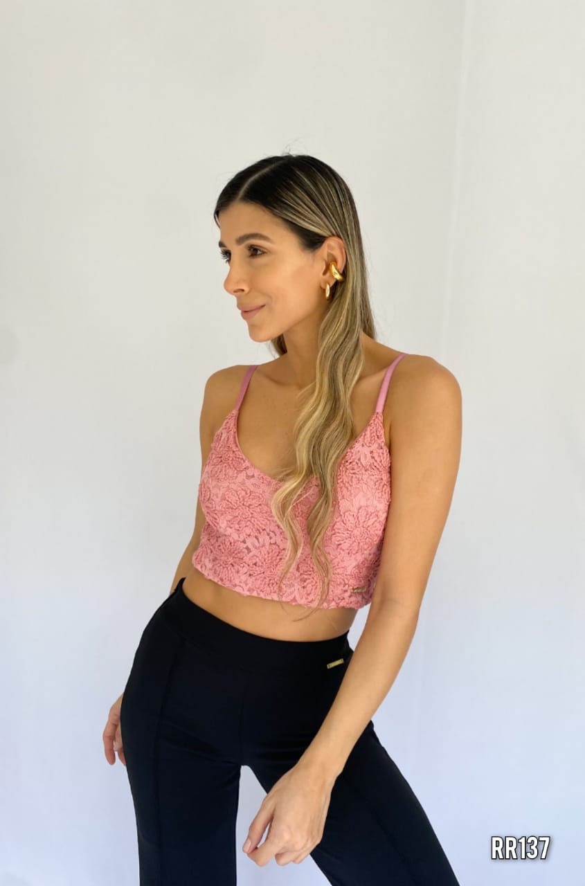 Crop top bordado de tiras