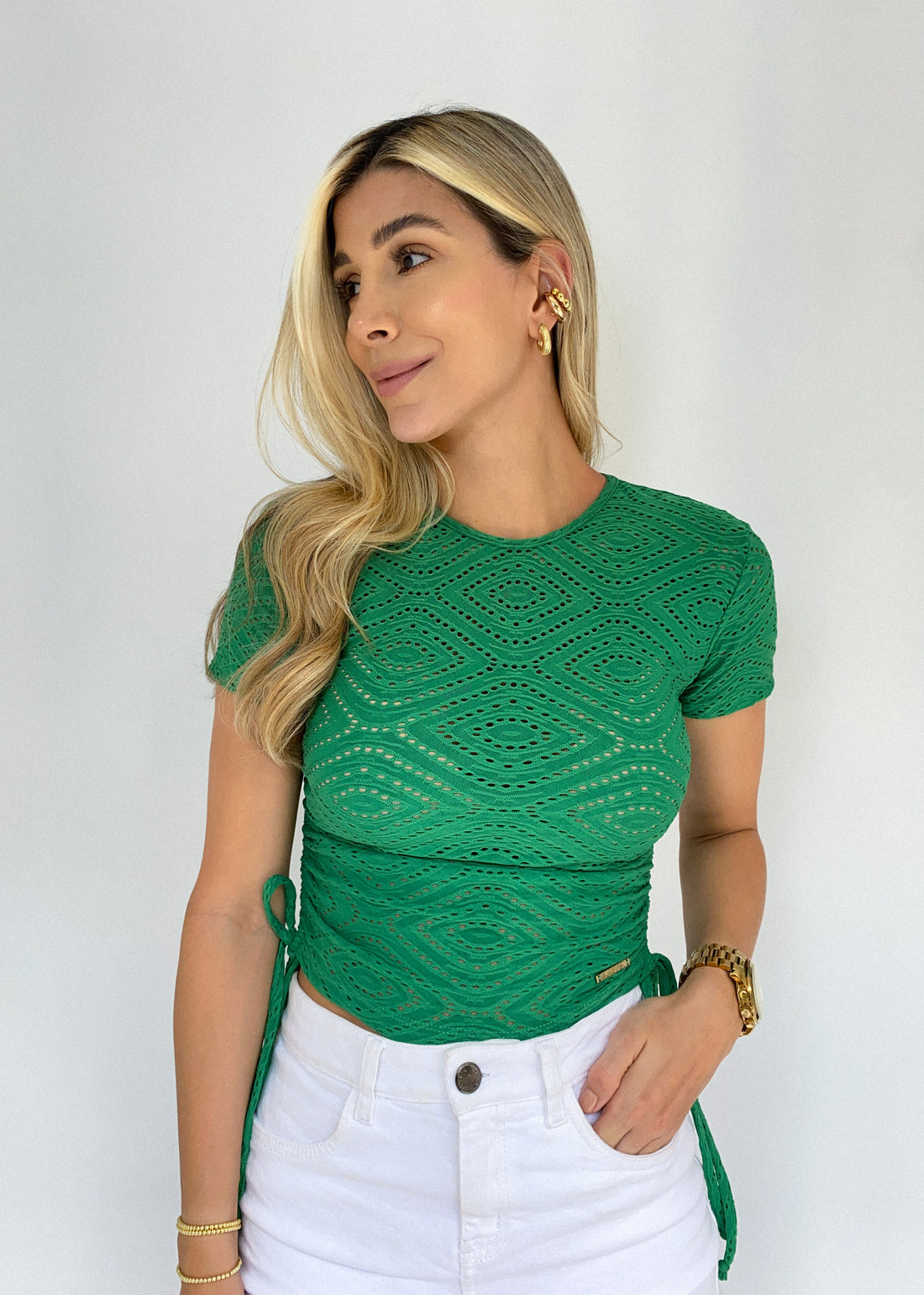 Blusa Manga Corta Hoja Rota Runcho Lados